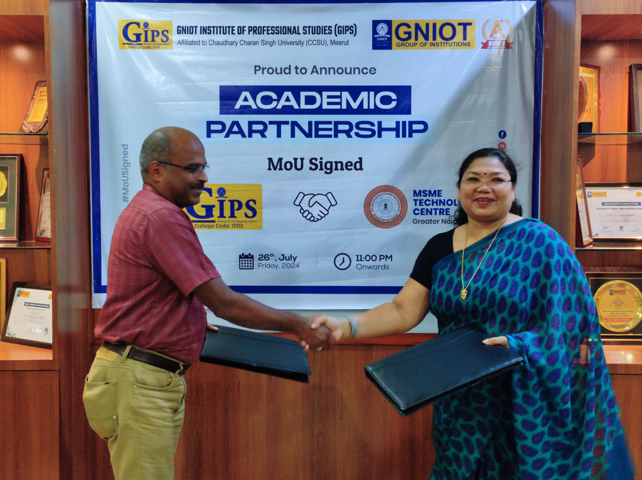 एमएसएमई प्रौद्योगिकी केंद्र और जीएनआईओटी इंस्टीट्यूट ऑफ प्रोफेशनल स्टडीज़ के बीच एम ओ यू पर हस्ताक्षर।